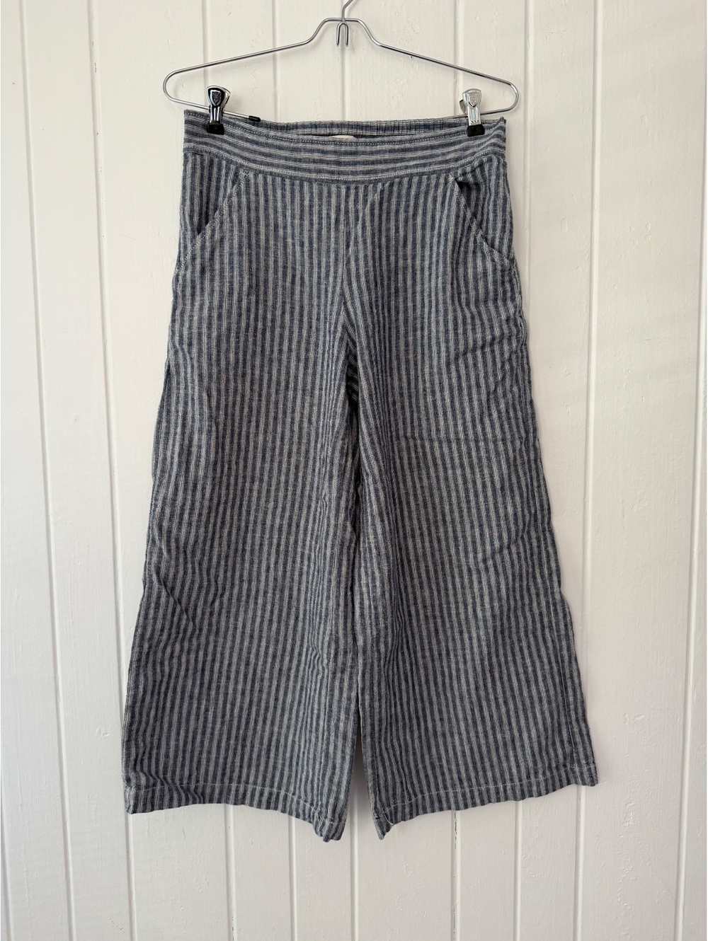 Max Studio Women's Medium Striped Wide Leg Linen Cotton Blend Pants